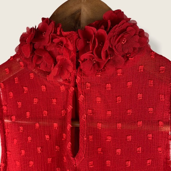 Zara Red Embellished High Collar Peplum Blouse - Picture 4 of 7